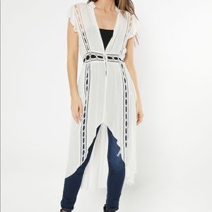 Button Front Crochet Inset Duster